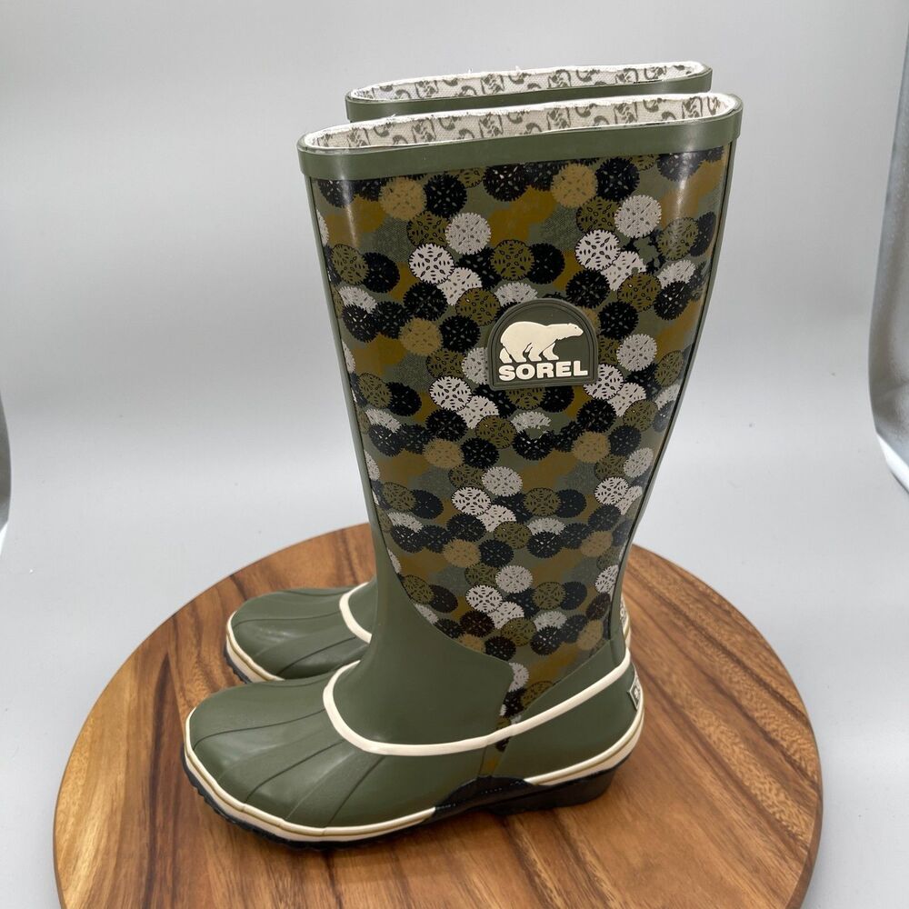 Sorel Sorellington Graphic Rain Boots Womens Size 6 Green Tall Duck Shoes - Picture 3 of 8